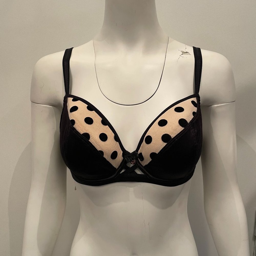 BNWT Scantilly Showtime Black Ivory Polka Dots Bra 30G
